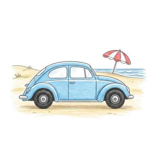 Car coloring page: Beetle Beach Parking, colored example