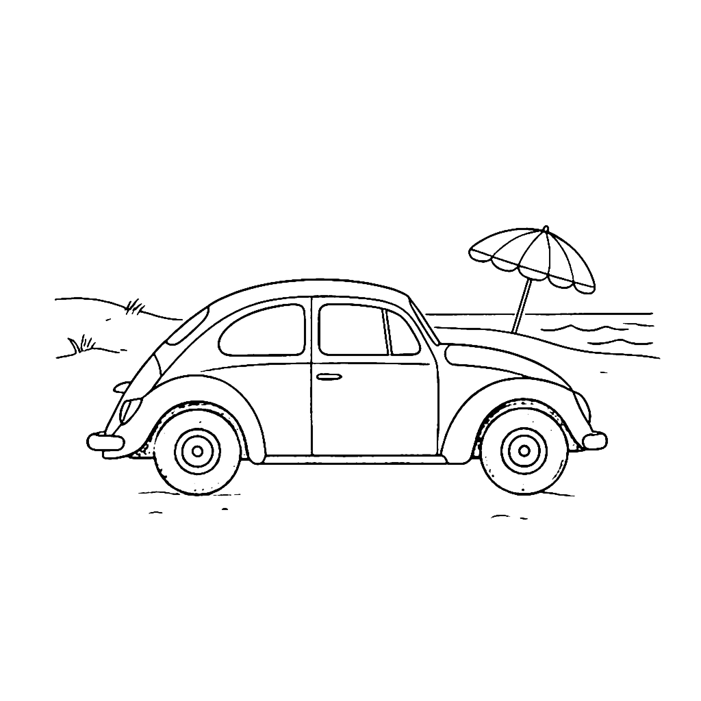 Car coloring page: Beetle Beach Parking, outline to print
