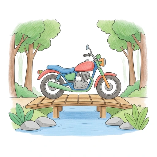 Motorcycle Forest Bridge, colored example