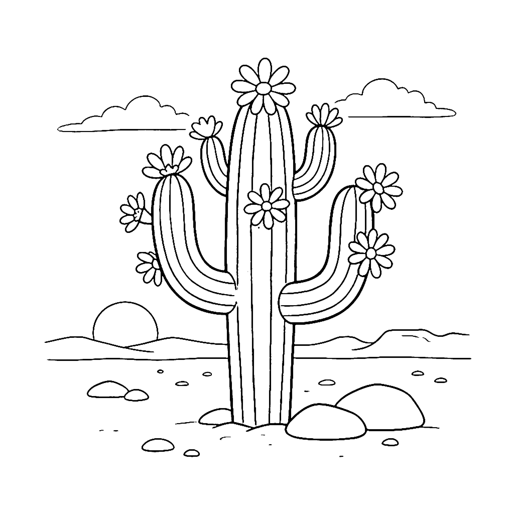 Cactus Flower Bloom coloring page outline