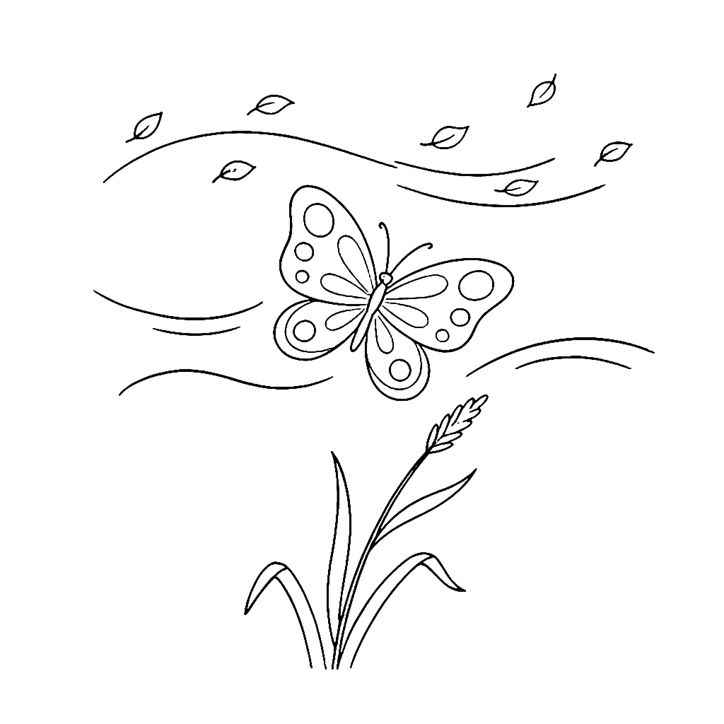 Butterfly coloring page: Butterfly Wind Dance, outline to print