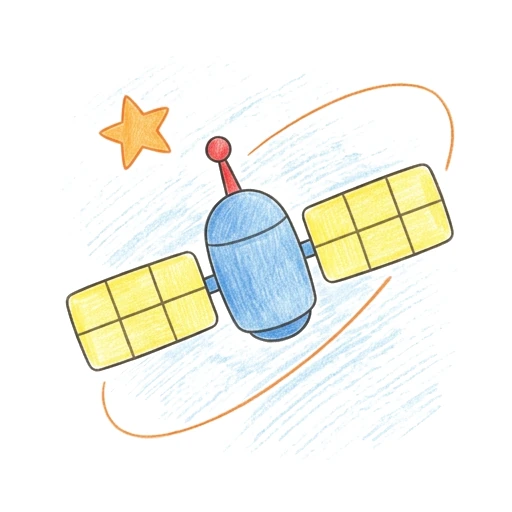 Satellite coloring page: Orbiting Satellite, colored example