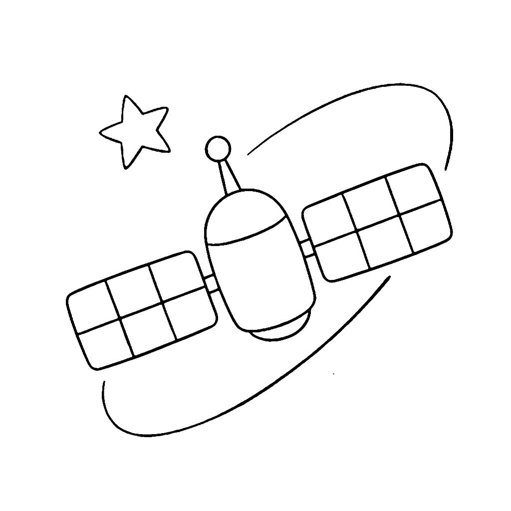 Satellite coloring page: Orbiting Satellite, outline to print