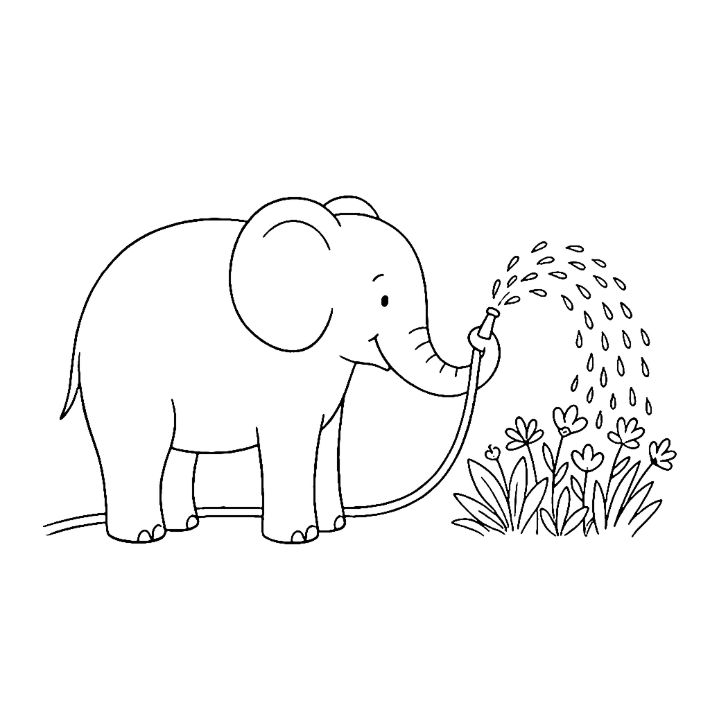 Elephant Flower Shower coloring page outline