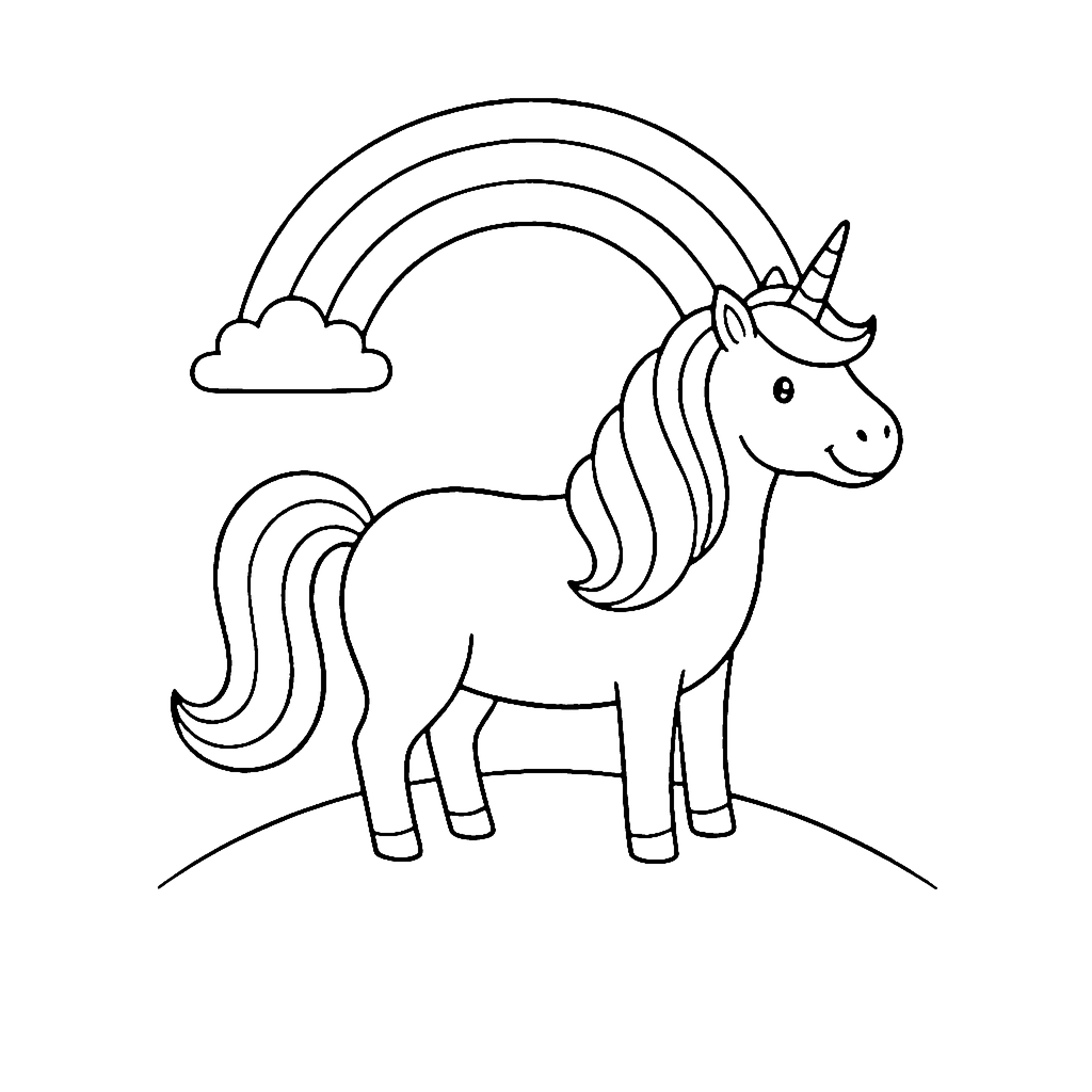Unicorn coloring page: Unicorn Rainbow Hill, outline to print