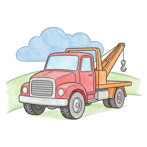 Tow Truck coloring page: Tow Truck Hilltop, colored example