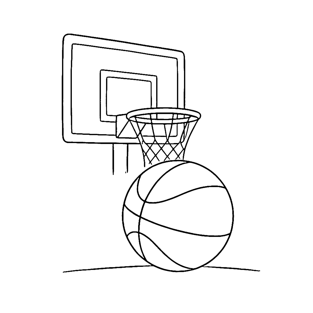 Basketball coloring page: Basketball Hoop Shot, outline to print