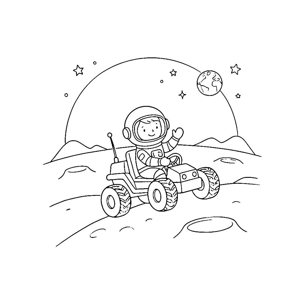 Astronaut Lunar Buggy coloring page outline