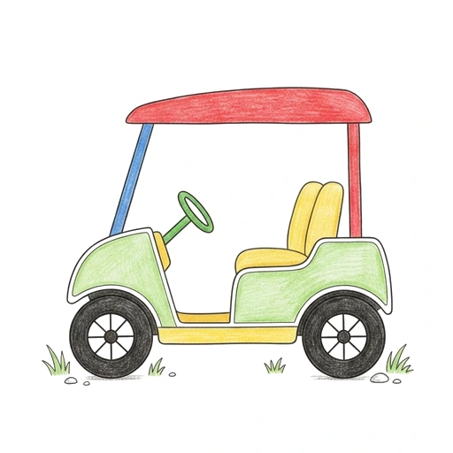 Golf Cart coloring page: Golf Cart View, colored example