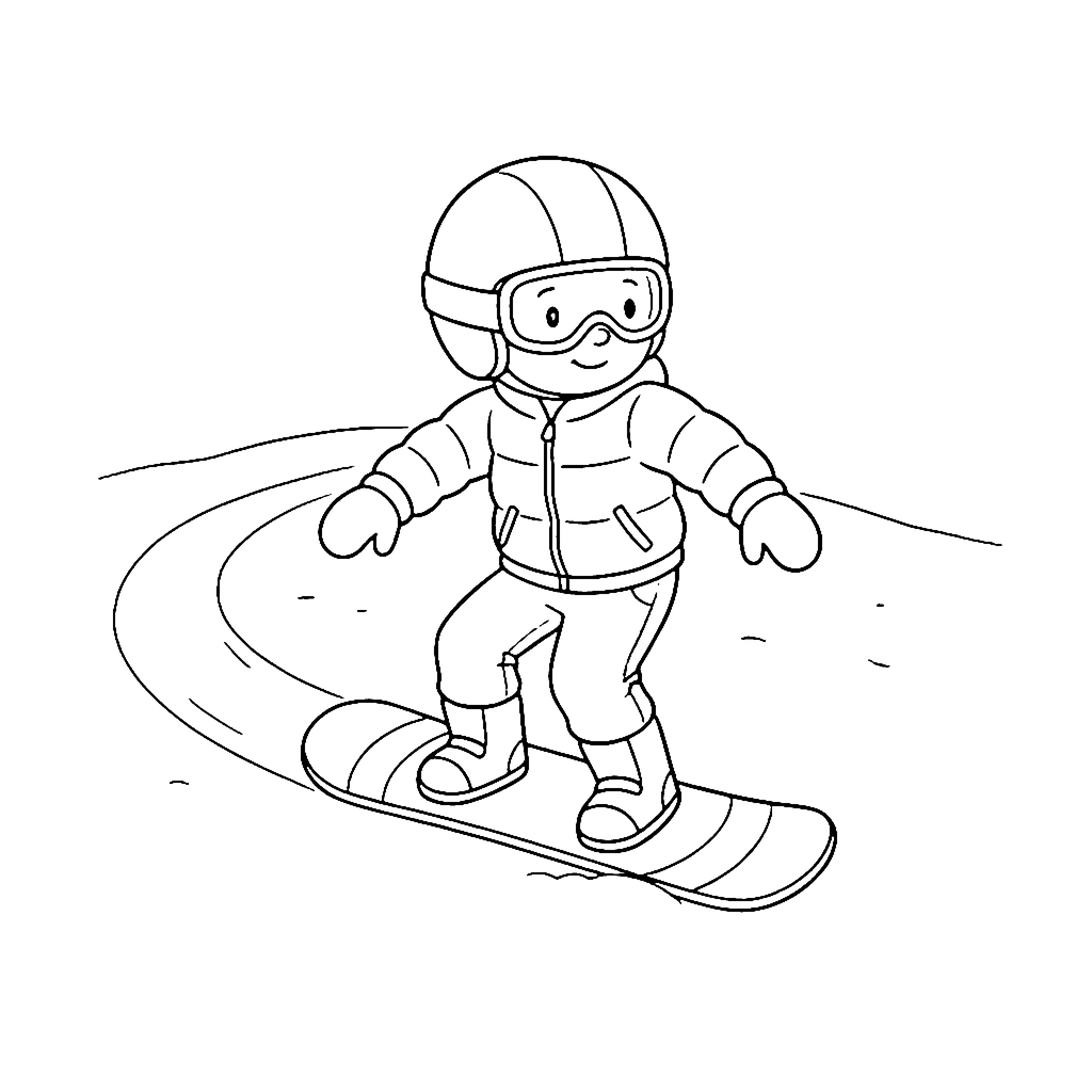 Snowboarder coloring page: Snowboarder Turning, outline to print