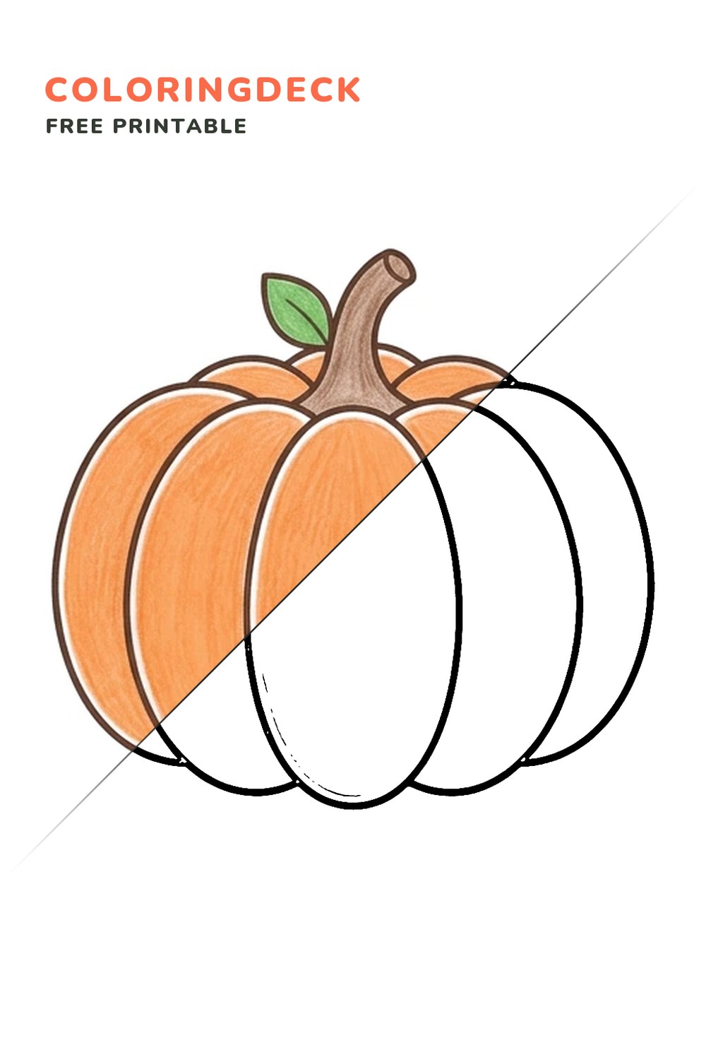 Round Garden Pumpkin coloring page, free printable: half colored, half outline