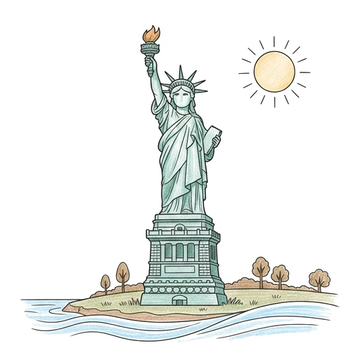 Liberty Island Statue, colored example