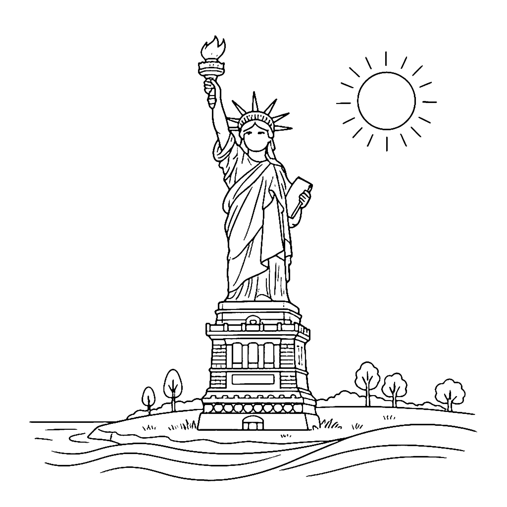 Liberty Island Statue coloring page outline