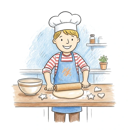 Baker Rolling Dough, colored example