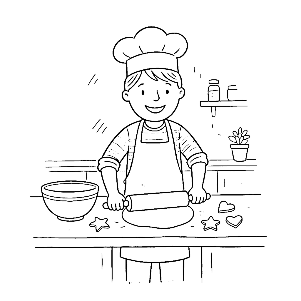 Baker Rolling Dough coloring page outline