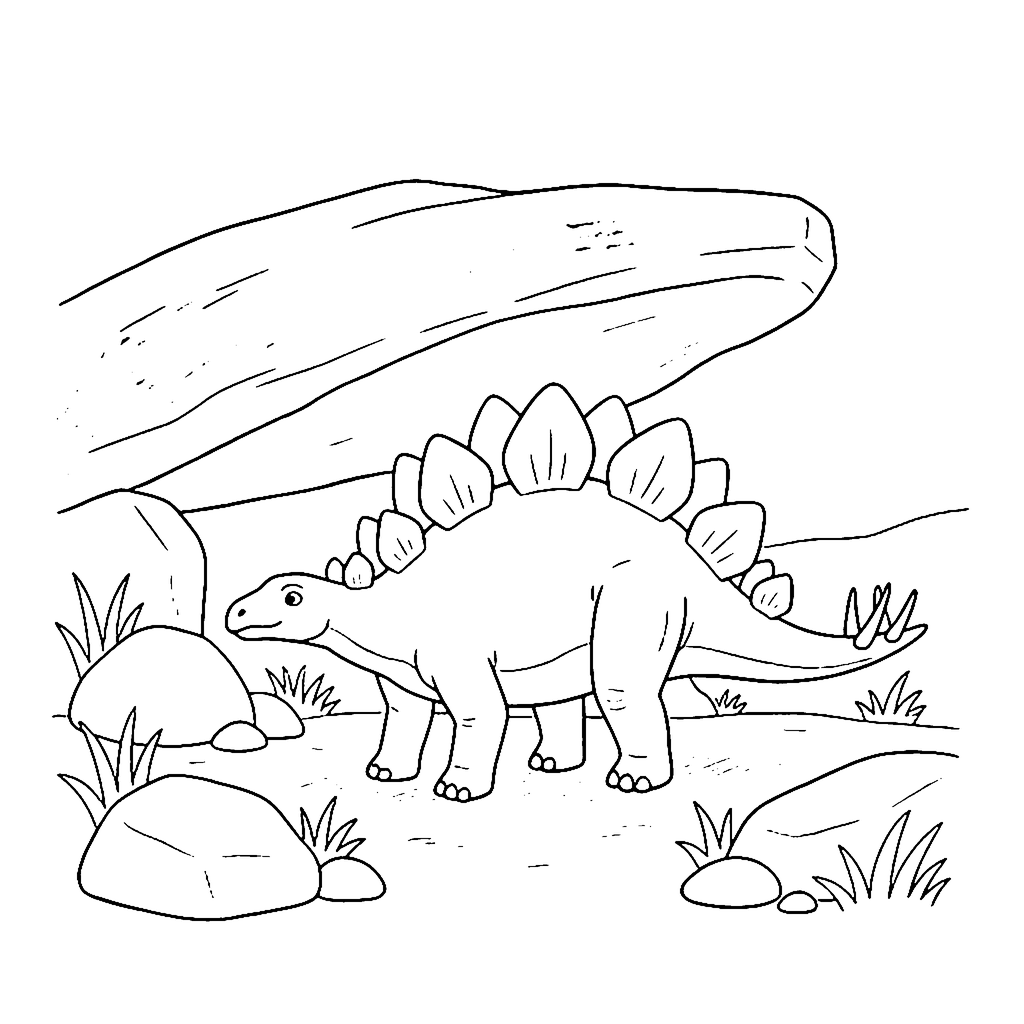 Stegosaurus Rock Shelter coloring page outline