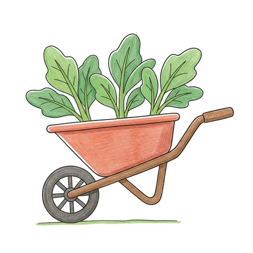 Wheelbarrow coloring page: Garden Wheelbarrow, colored example