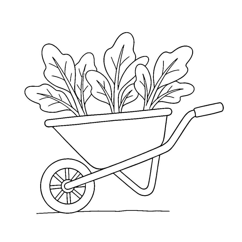 Wheelbarrow coloring page: Garden Wheelbarrow, outline to print