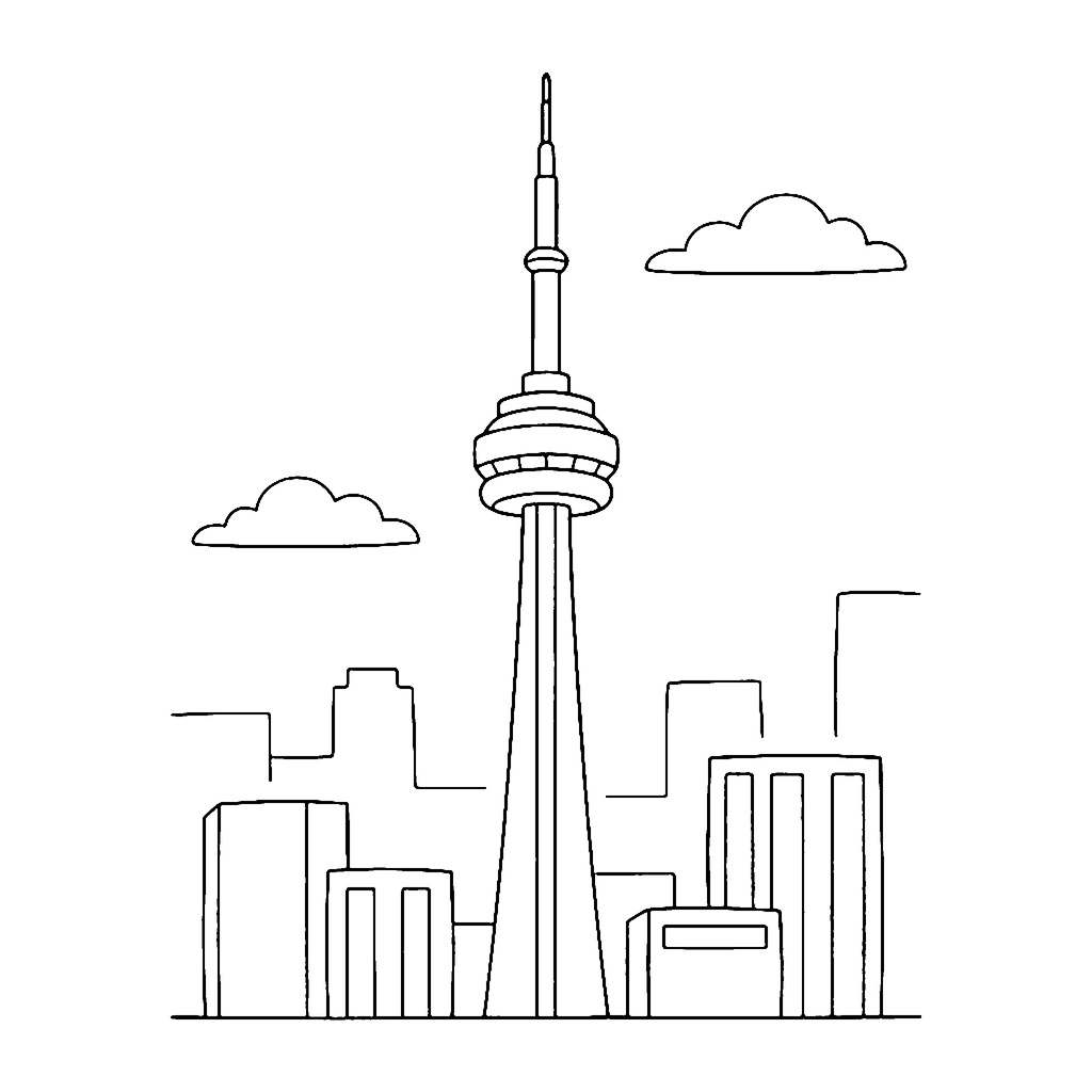 CN Tower Skyline coloring page outline