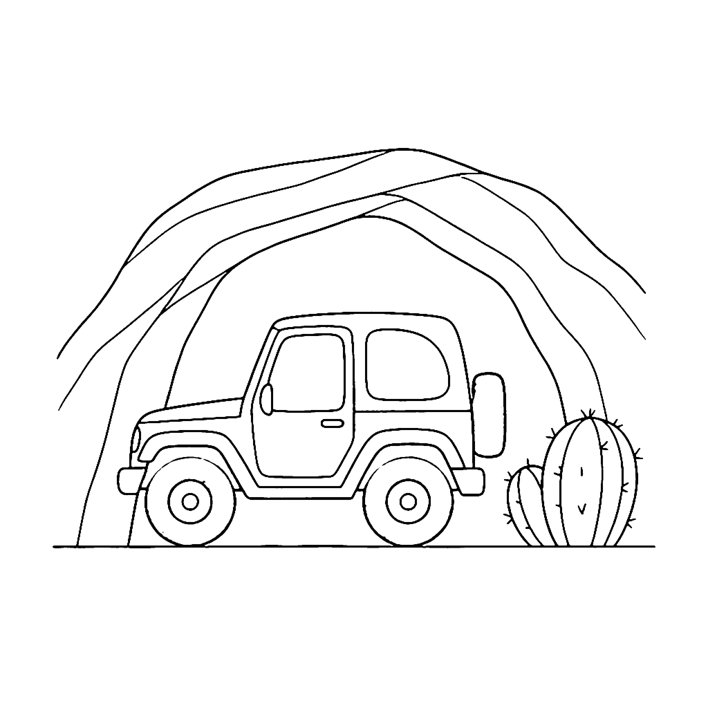 Jeep coloring page: Jeep Desert Arch, outline to print