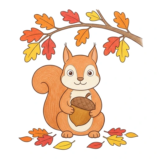 Autumn Acorn Squirrel, colored example