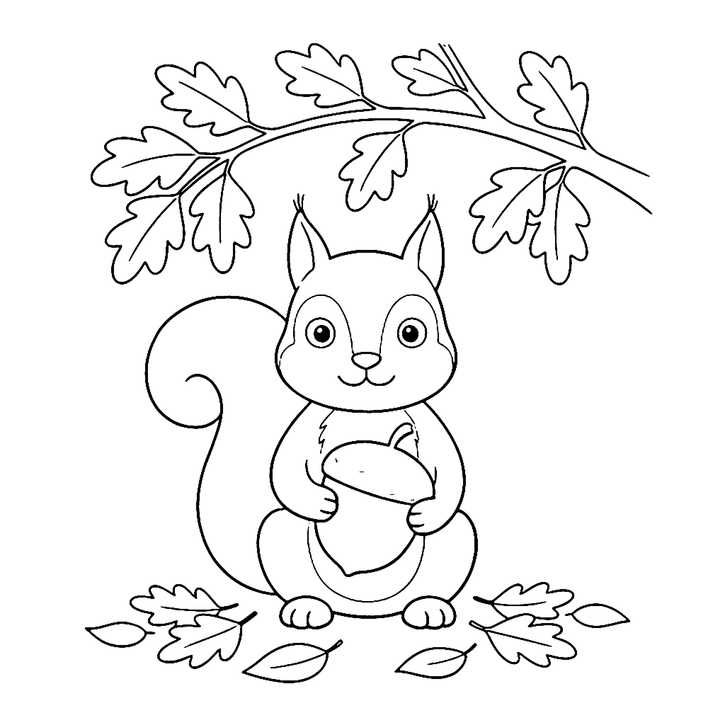 Autumn Acorn Squirrel coloring page outline