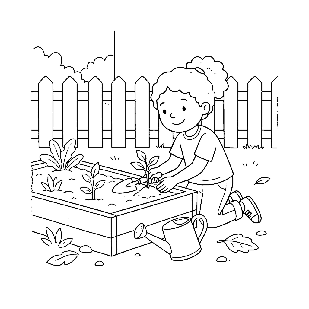 School Garden Lesson coloring page outline