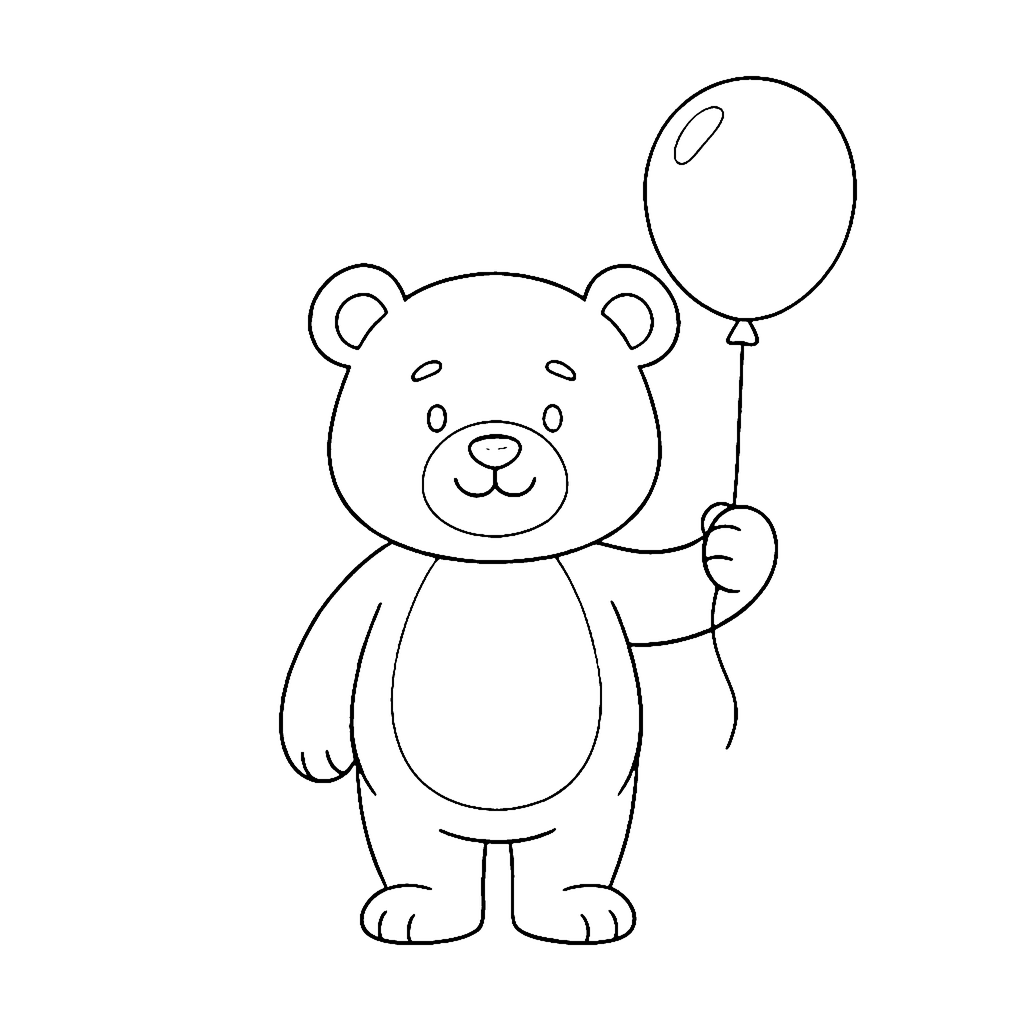 Bear coloring page: Bear Holding Balloon, outline to print