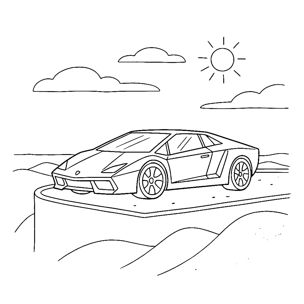 Yellow Angular Supercar coloring page outline