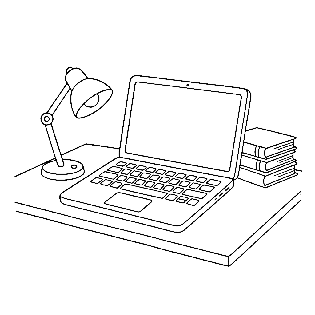 Laptop Study Desk coloring page outline