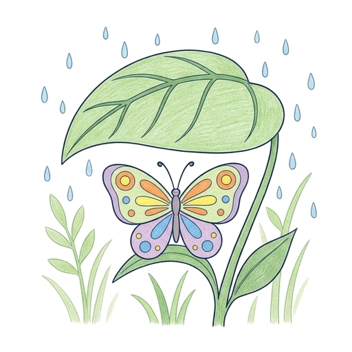 Butterfly coloring page: Butterfly Rain Shelter, colored example