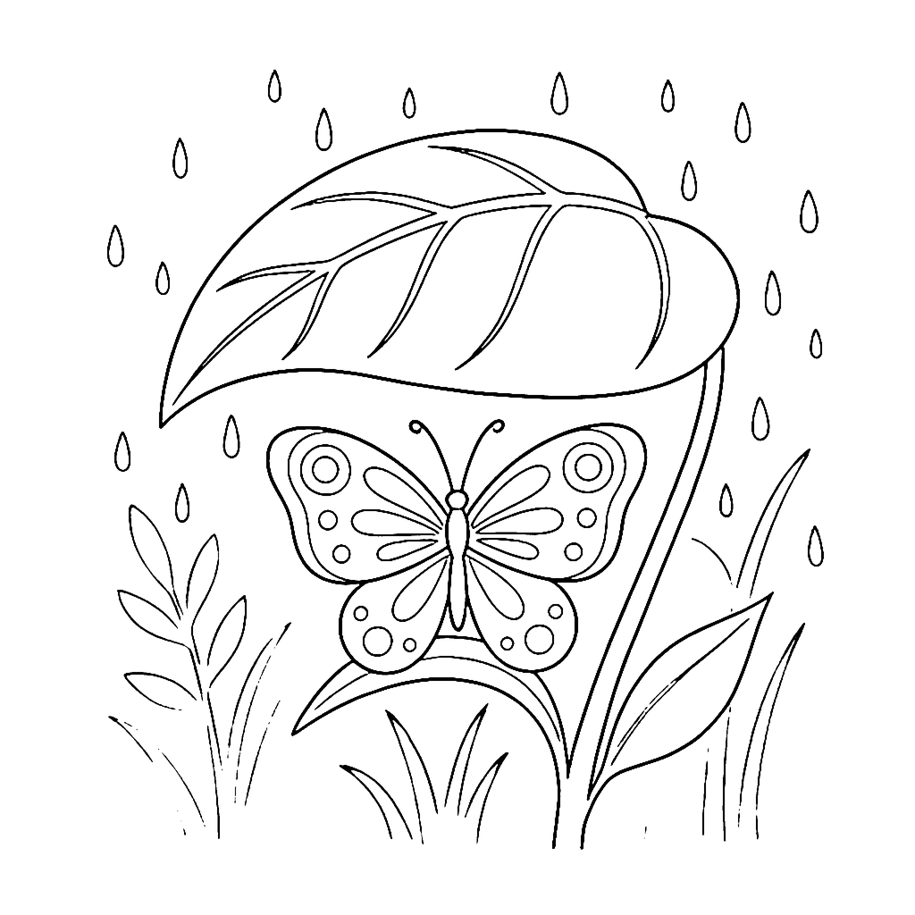 Butterfly coloring page: Butterfly Rain Shelter, outline to print