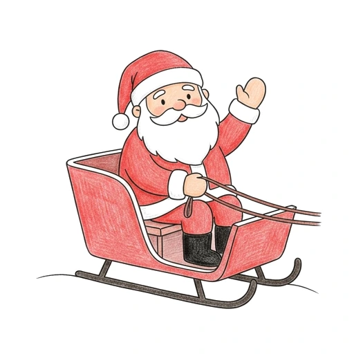 Santa coloring page: Santa Sleigh Ride, colored example