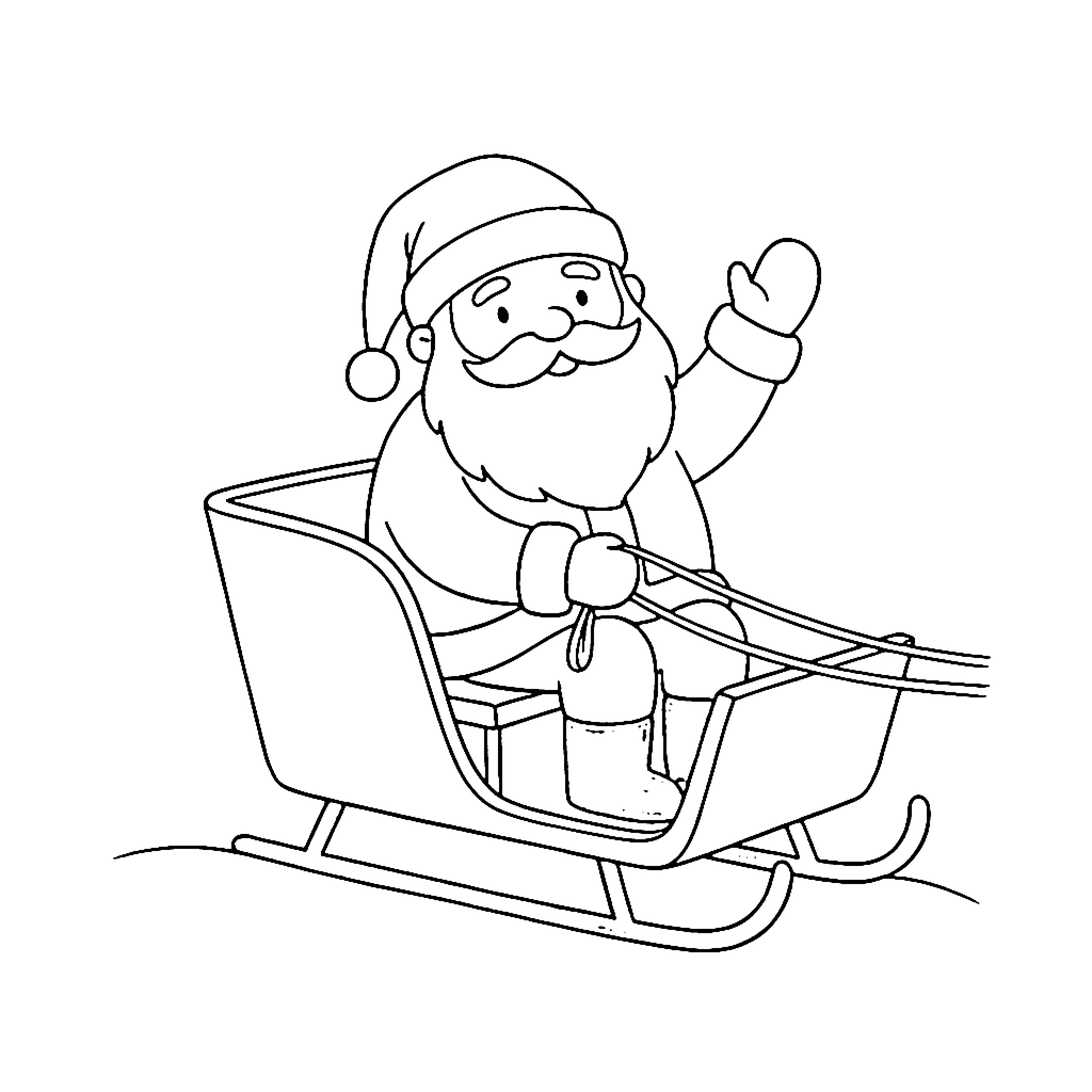 Santa coloring page: Santa Sleigh Ride, outline to print