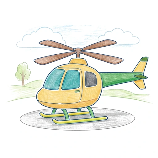 Helicopter coloring page: Helicopter Landing Pad, colored example