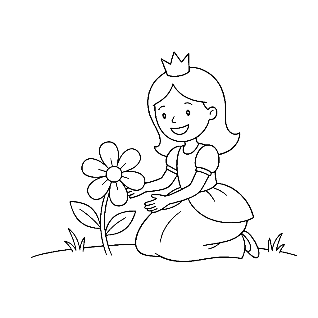 Princess coloring page: Princess Garden Pose, outline to print