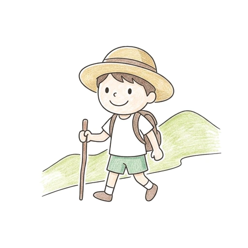 Child Hiking coloring page: Trail Walking Child, colored example