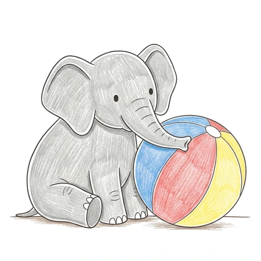 Elephant coloring page: Elephant Beach Ball, colored example
