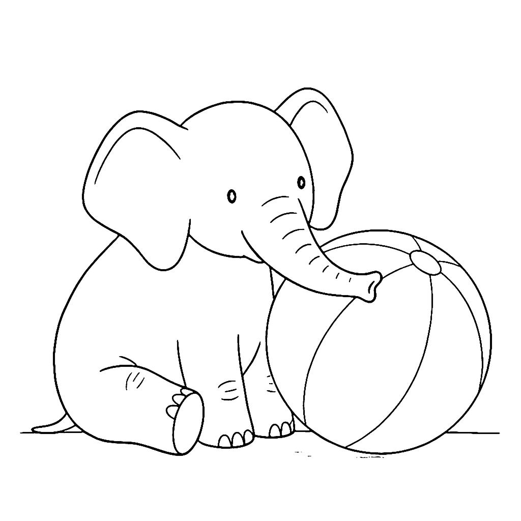 Elephant coloring page: Elephant Beach Ball, outline to print