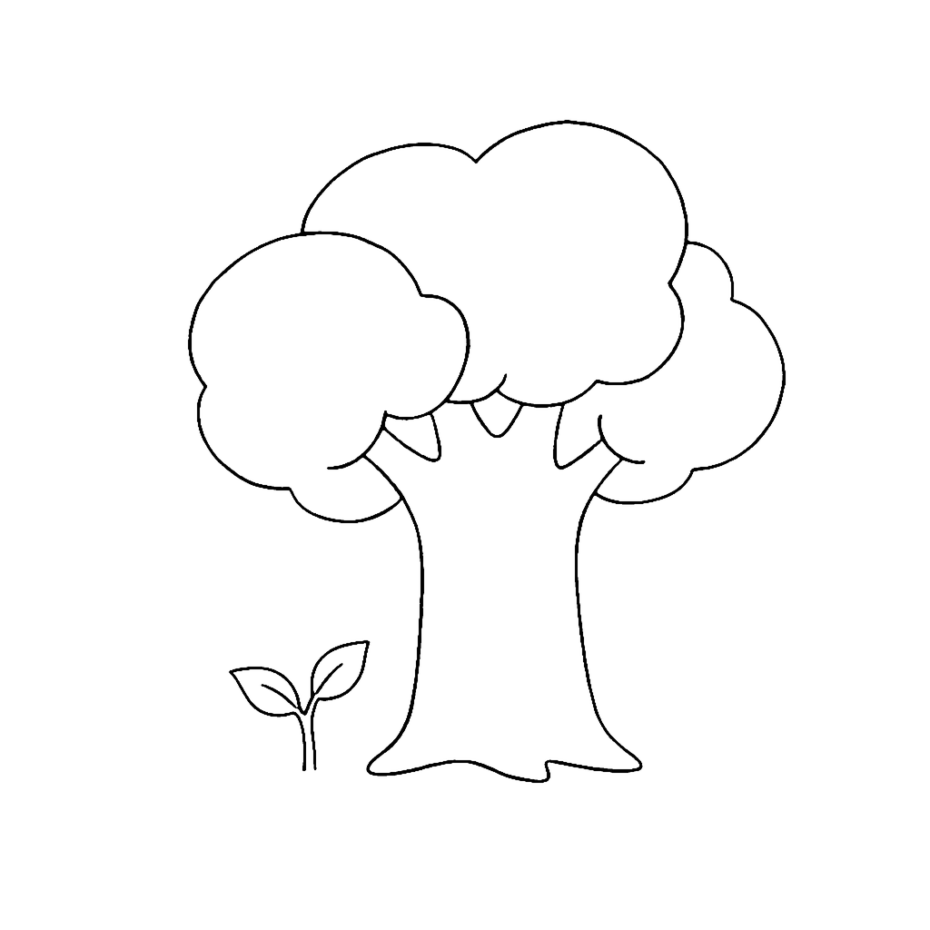 Tree coloring page: Big Tree Small Sprout, outline to print