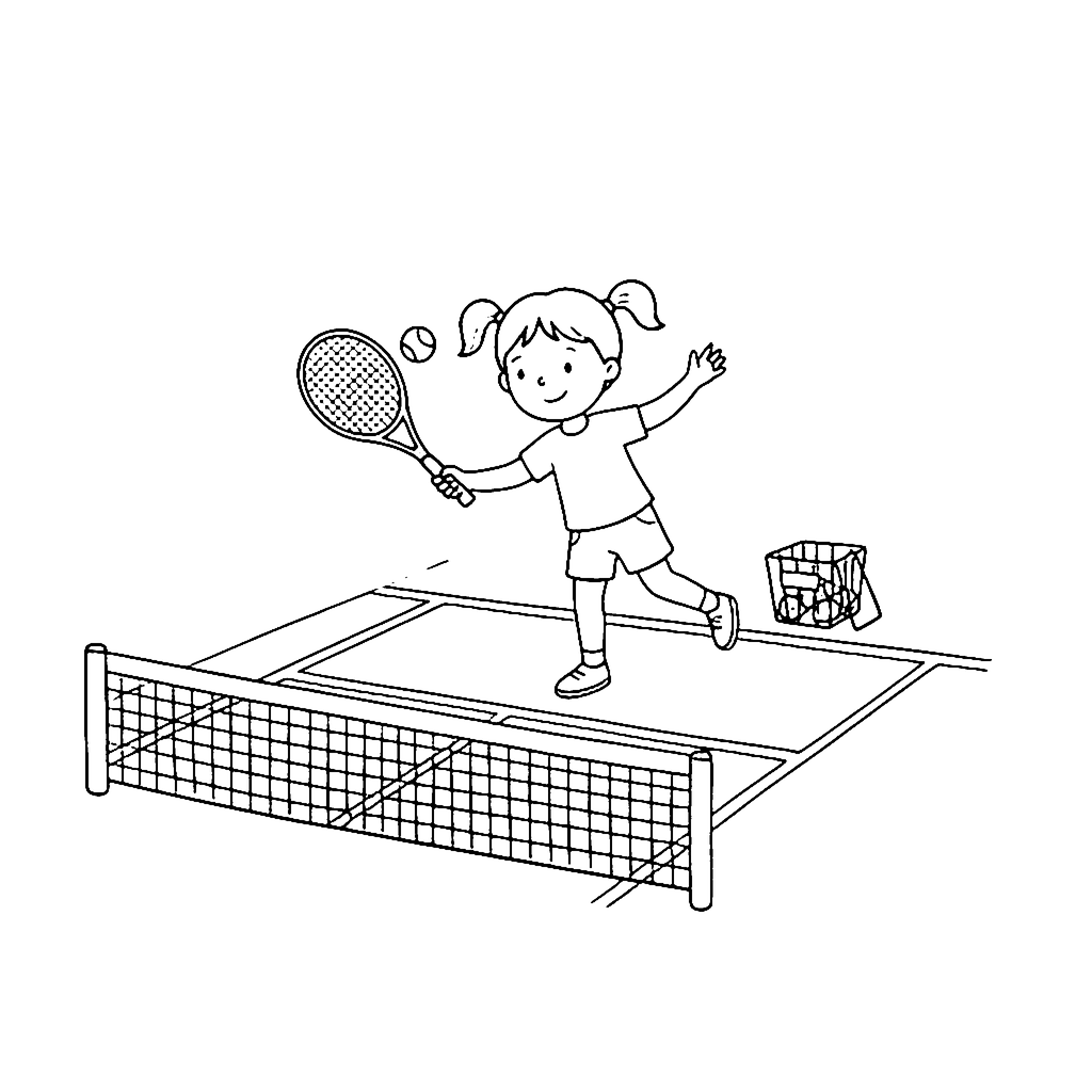 Tennis coloring page: Tennis Serve Practice, outline to print
