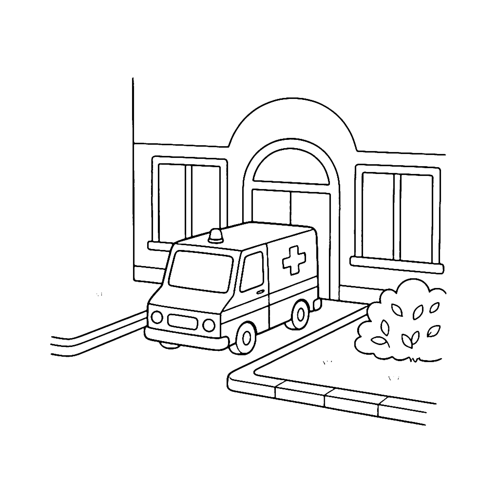 Ambulance Hospital Arrival coloring page outline