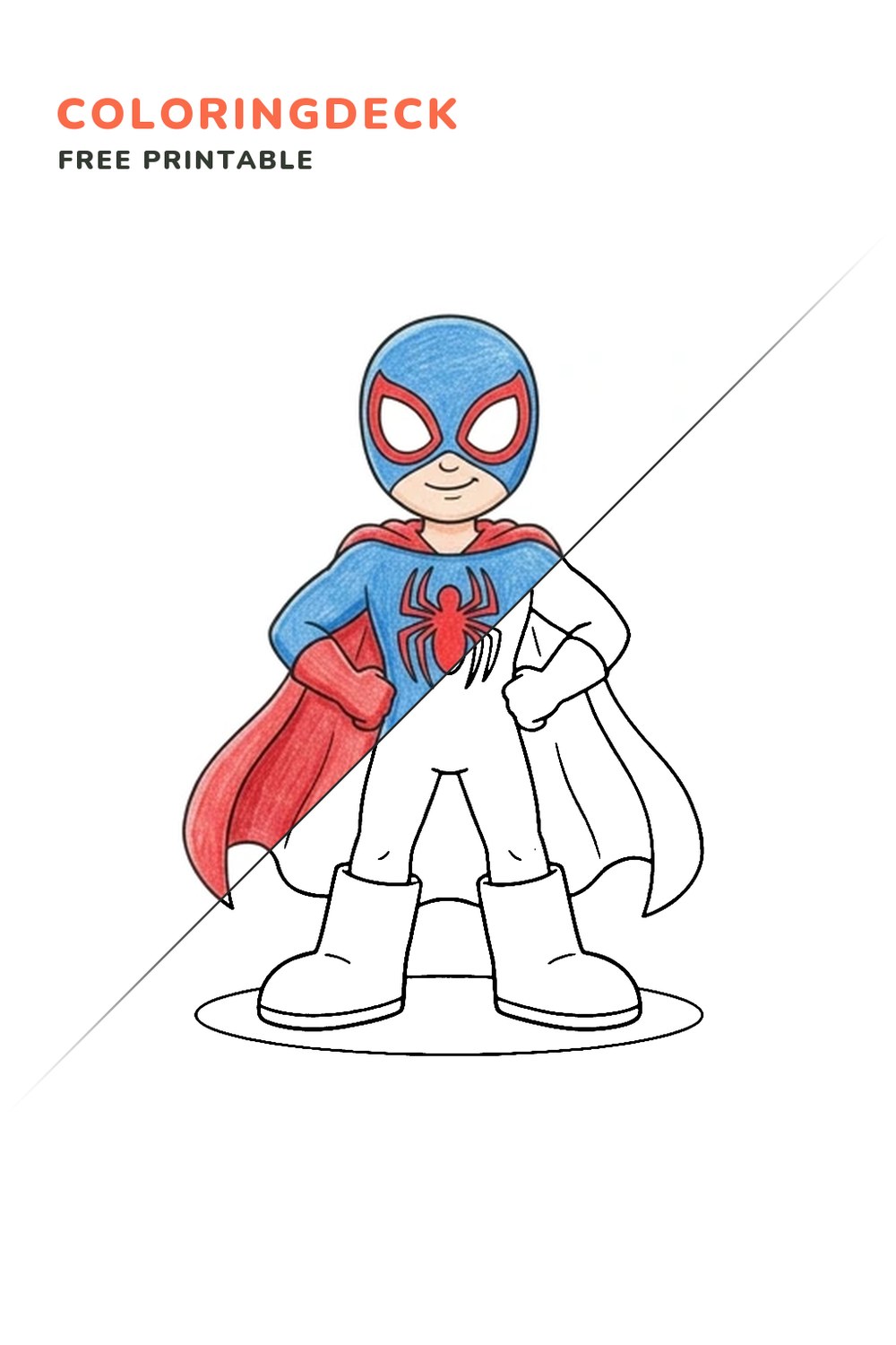 Hero Power Stance coloring page, free printable: half colored, half outline