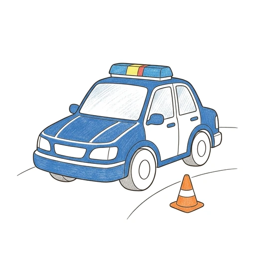 Police Car coloring page: Police Car Turn, colored example