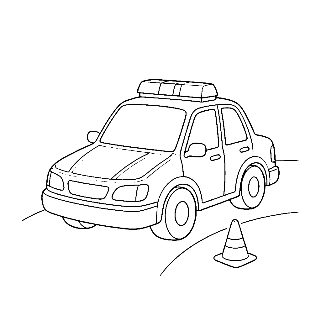 Police Car coloring page: Police Car Turn, outline to print