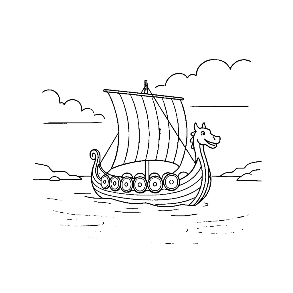 Viking Longship Bay coloring page outline