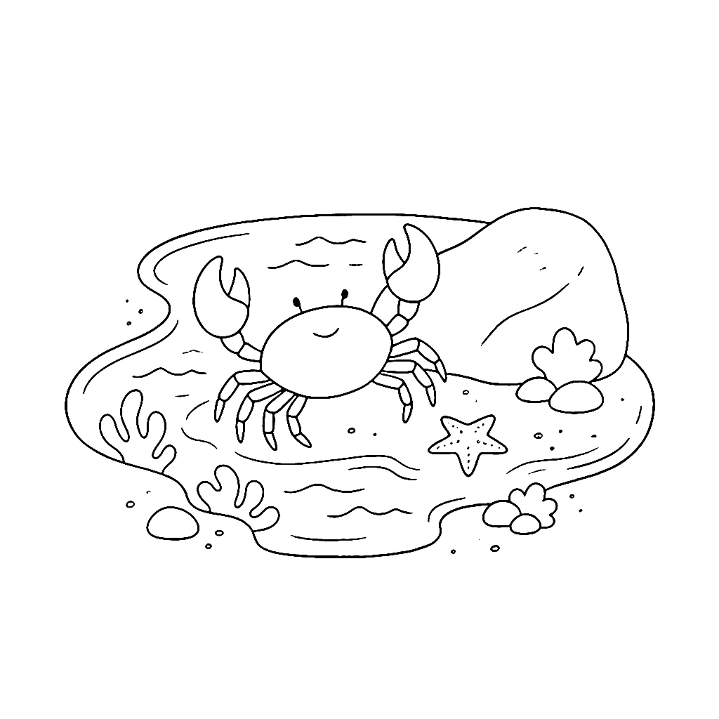 Crab coloring page: Crab Tide Pool Search, outline to print