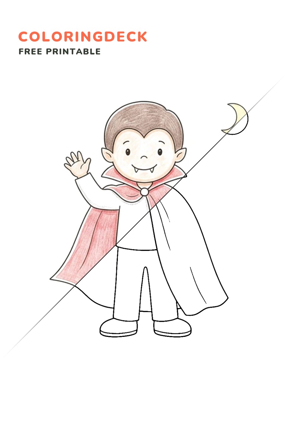 Vampire Cape Wave coloring page, free printable: half colored, half outline