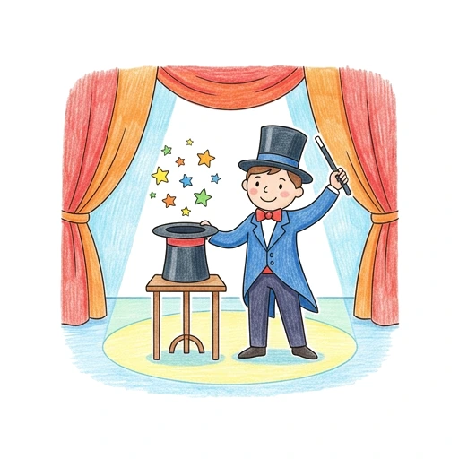 Stage Magician Trick, colored example