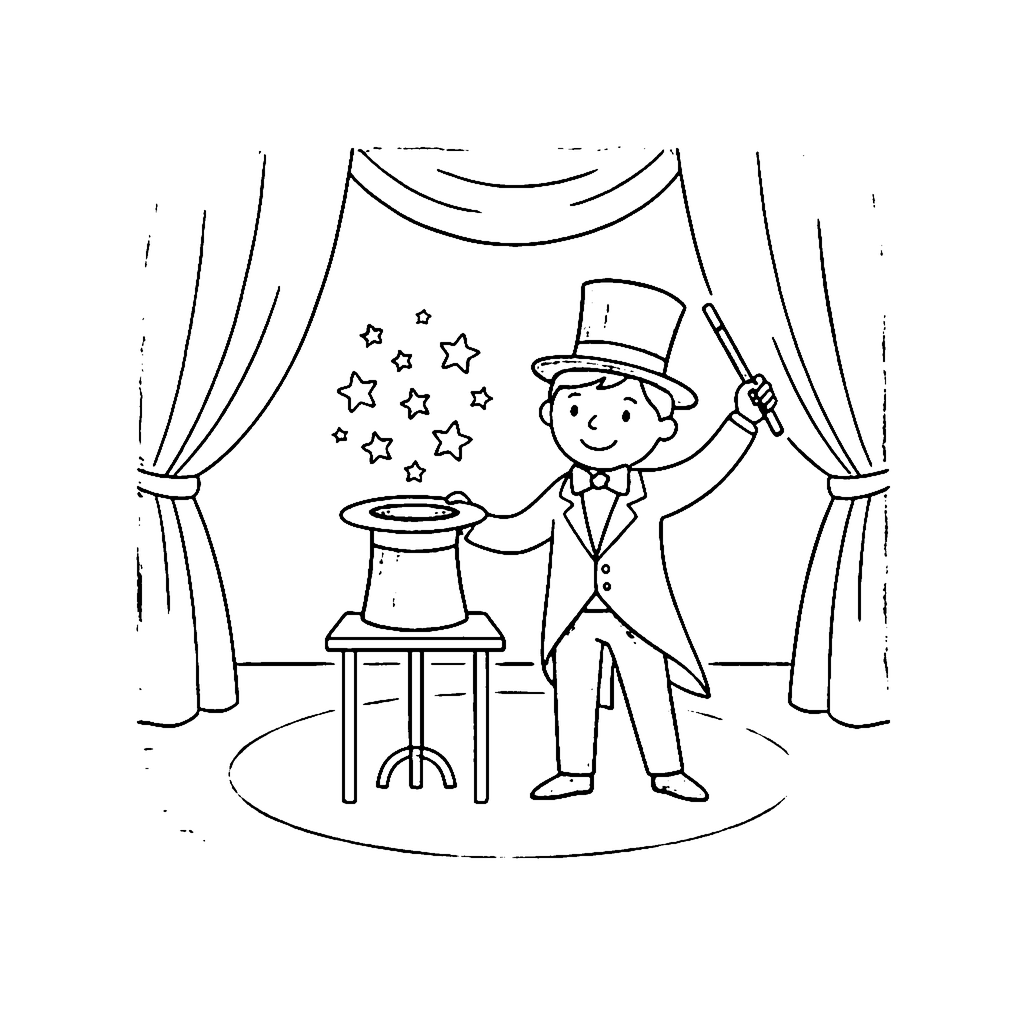 Stage Magician Trick coloring page outline